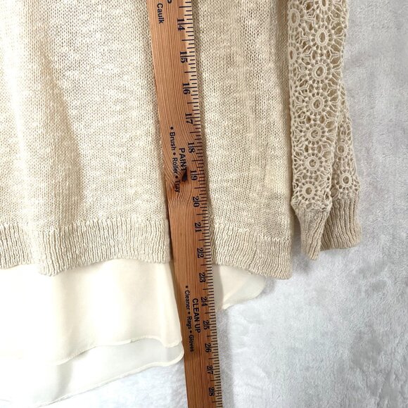 Lucky Brand Sweater Womens L Cream Linen Blend Layered Chiffon Crochet Tunic - Picture 7 of 9